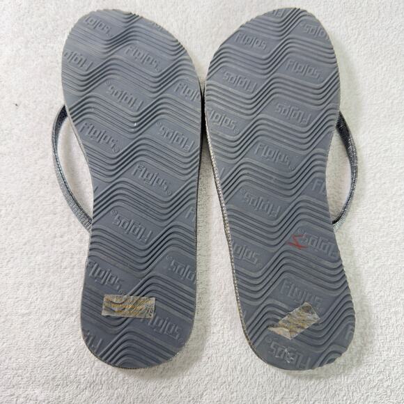 Flojos Cami Black & Silver Metallic Shimmer Flip Flops Sandals Size 8 - Picture 5 of 6